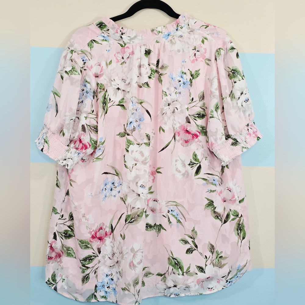 Tamara H Plus Size Floral Pink Blouse for Women - Picture 4 of 6